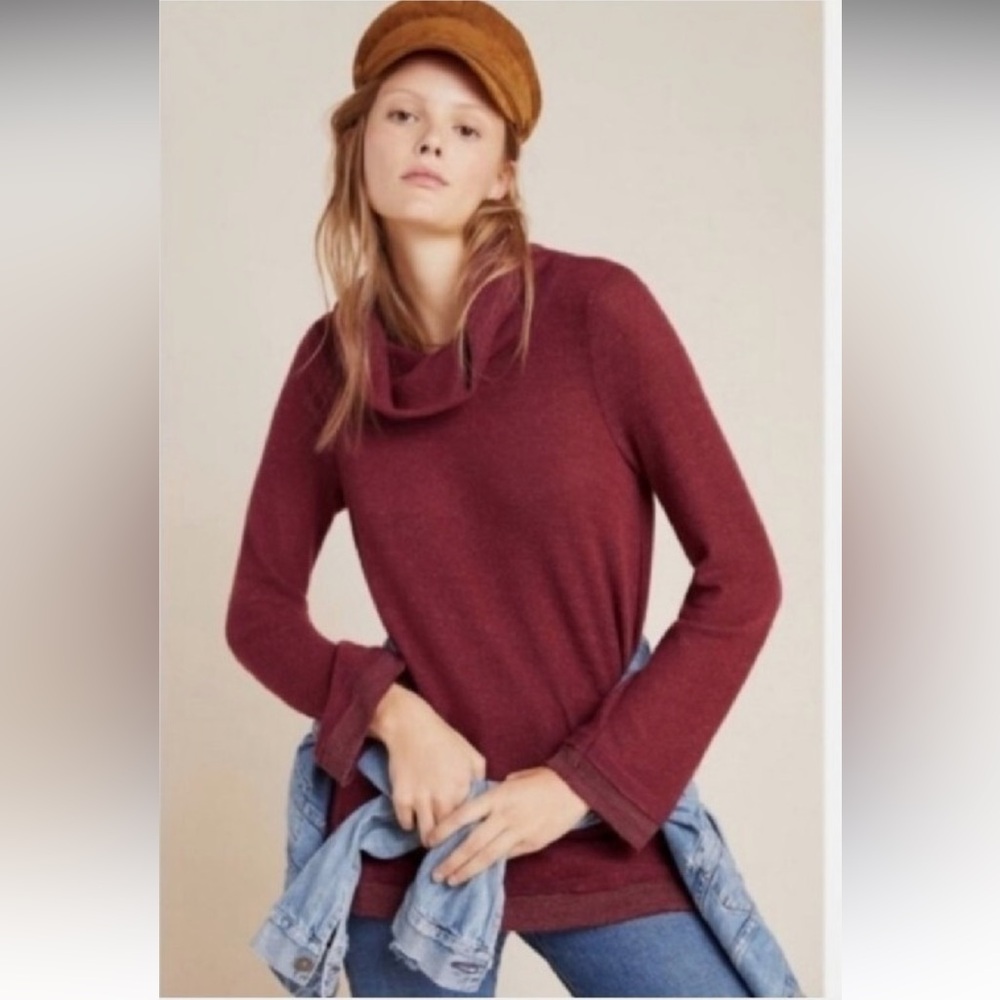Anthropologie Maeve Women’s Red Risa Hacci Tunic XS Cowl Neck Long Sleeve Top